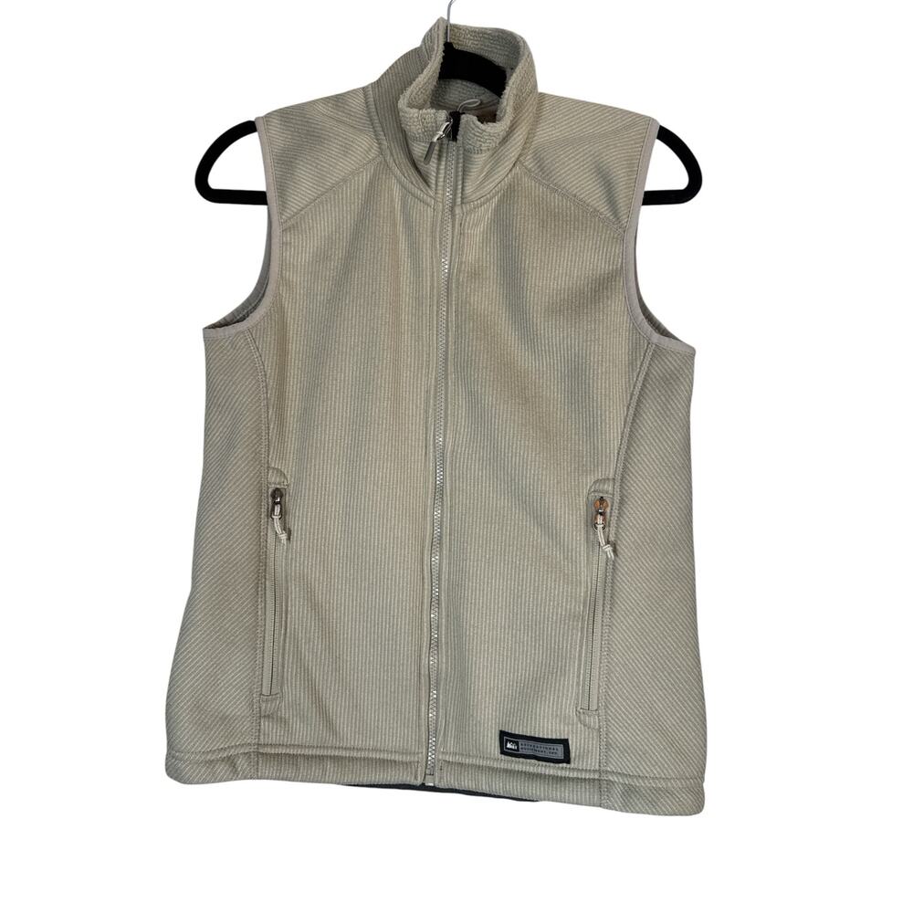 REI Tan Fleece Lined Vest Womens Small Zip Pockets Light Brown Hiking Outdoors